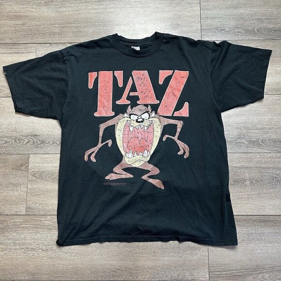 Vintage 1992 Looney Tunes Taz T-Shirt  Warner Bros Black size XL Made In USA - Picture 1 of 8